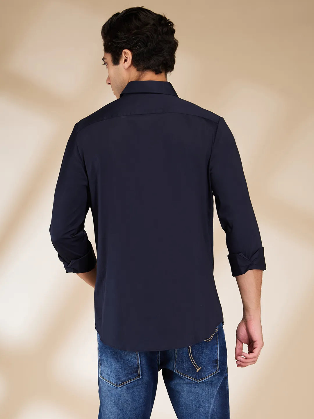 Navy Slim Fit Regular Collar Men's Shirt by Being Human Clothing