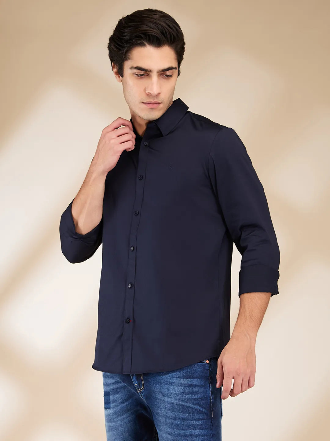 Navy Slim Fit Regular Collar Men's Shirt by Being Human Clothing