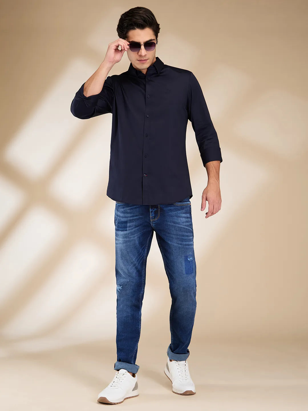 Navy Slim Fit Regular Collar Men's Shirt by Being Human Clothing