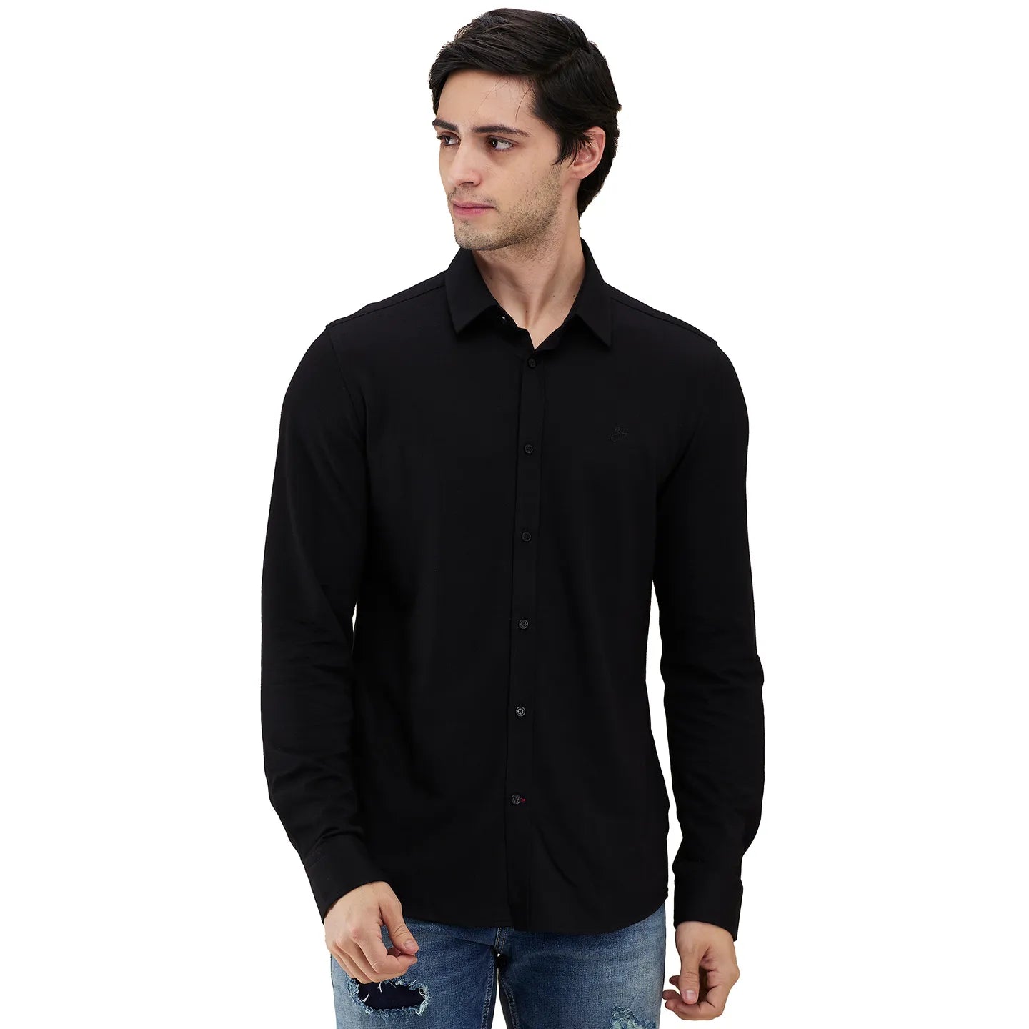 Black Slim Fit Regular Collar Men's Shirt by Being Human Clothing