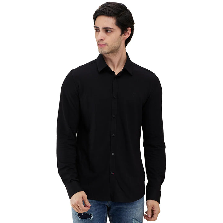 Black Slim Fit Regular Collar Men's Shirt by Being Human Clothing
