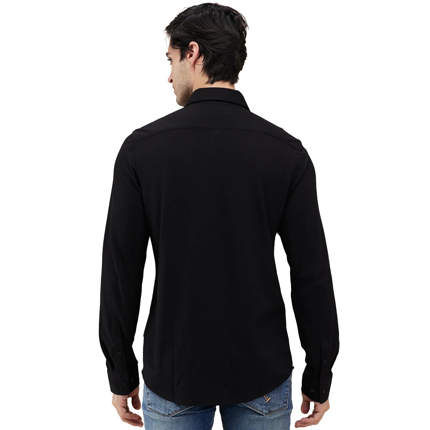 Black Slim Fit Regular Collar Men's Shirt by Being Human Clothing