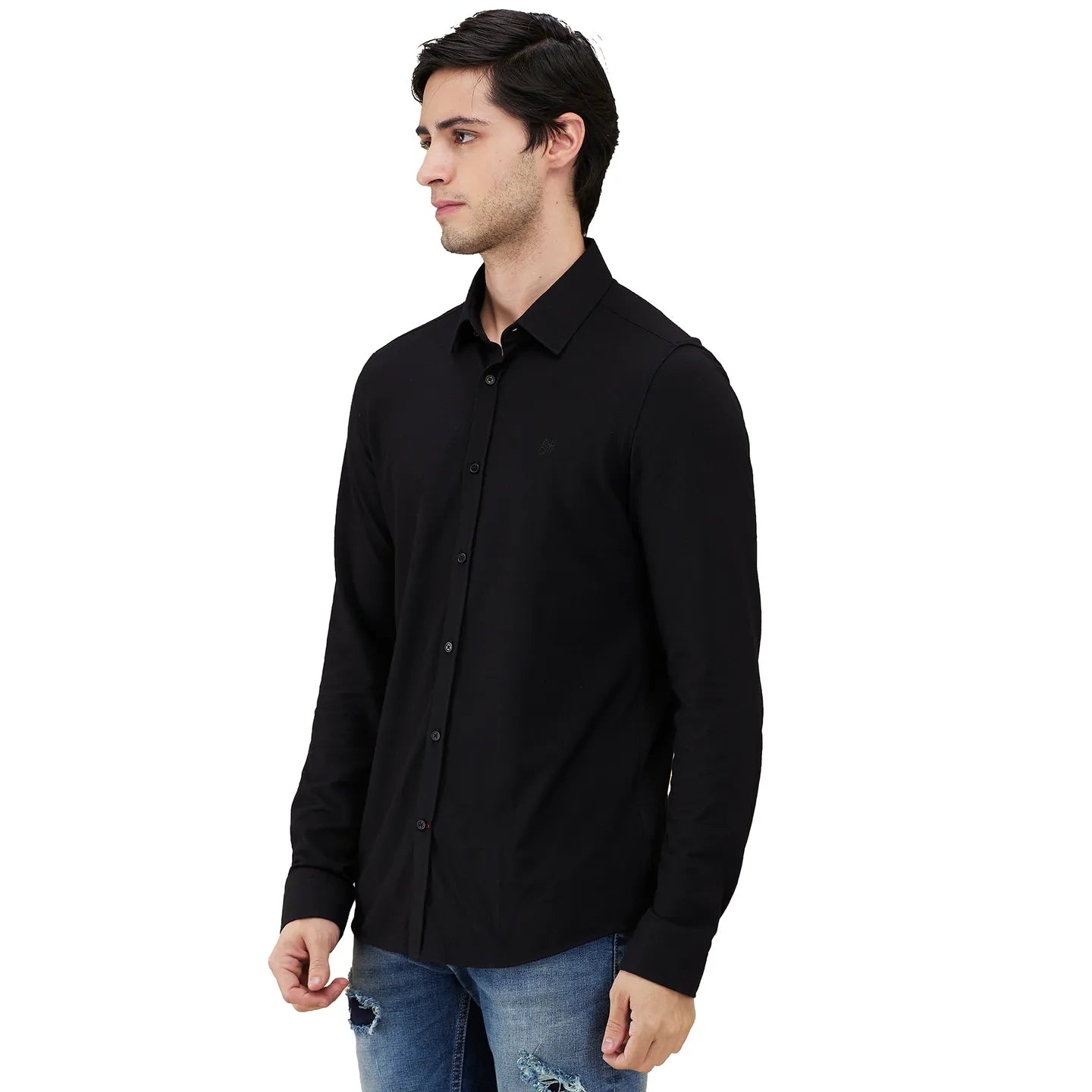 Black Slim Fit Regular Collar Men's Shirt by Being Human Clothing