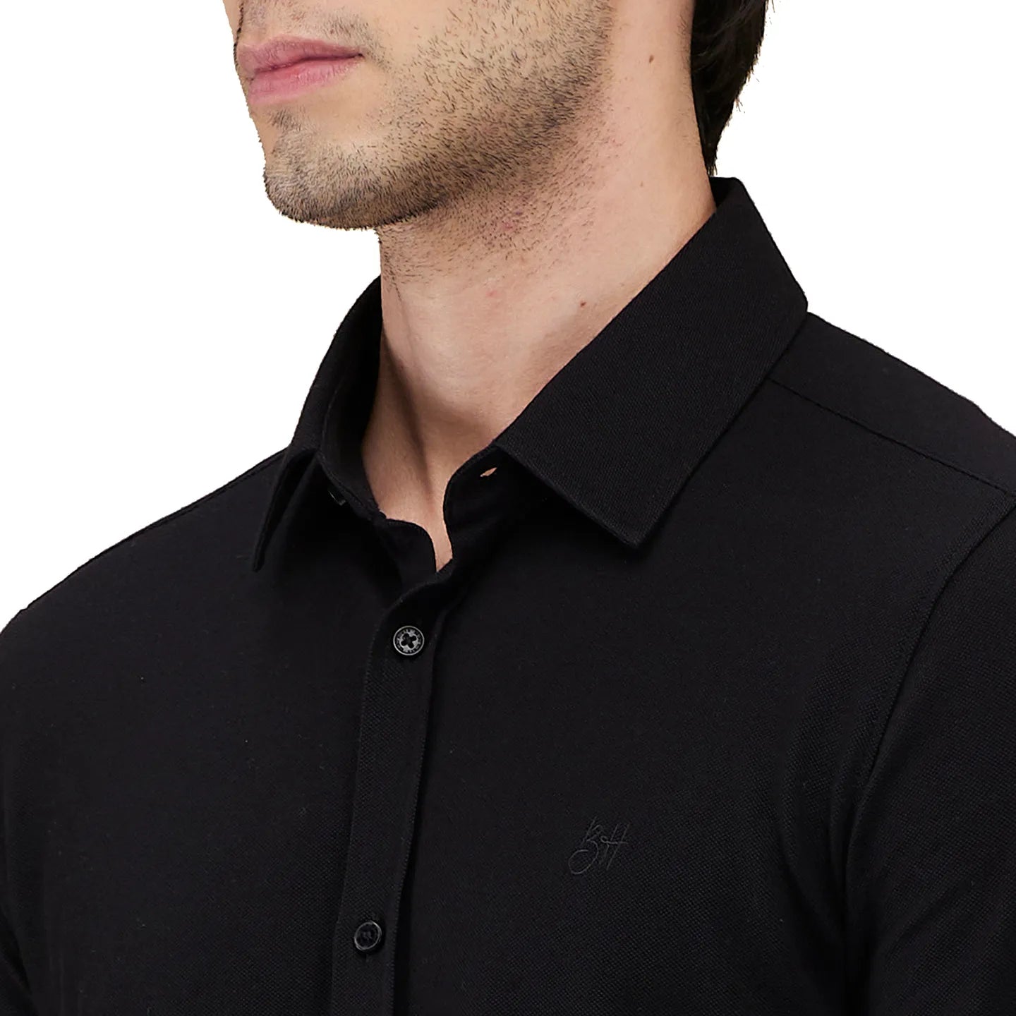Black Slim Fit Regular Collar Men's Shirt by Being Human Clothing