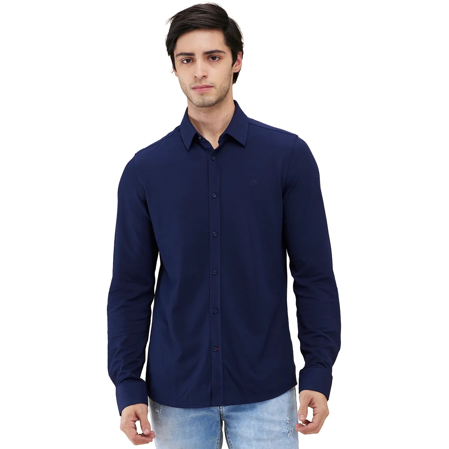 Buy Navy Slim Fit Regular Collar Men's Shirt - Being Human Clothing