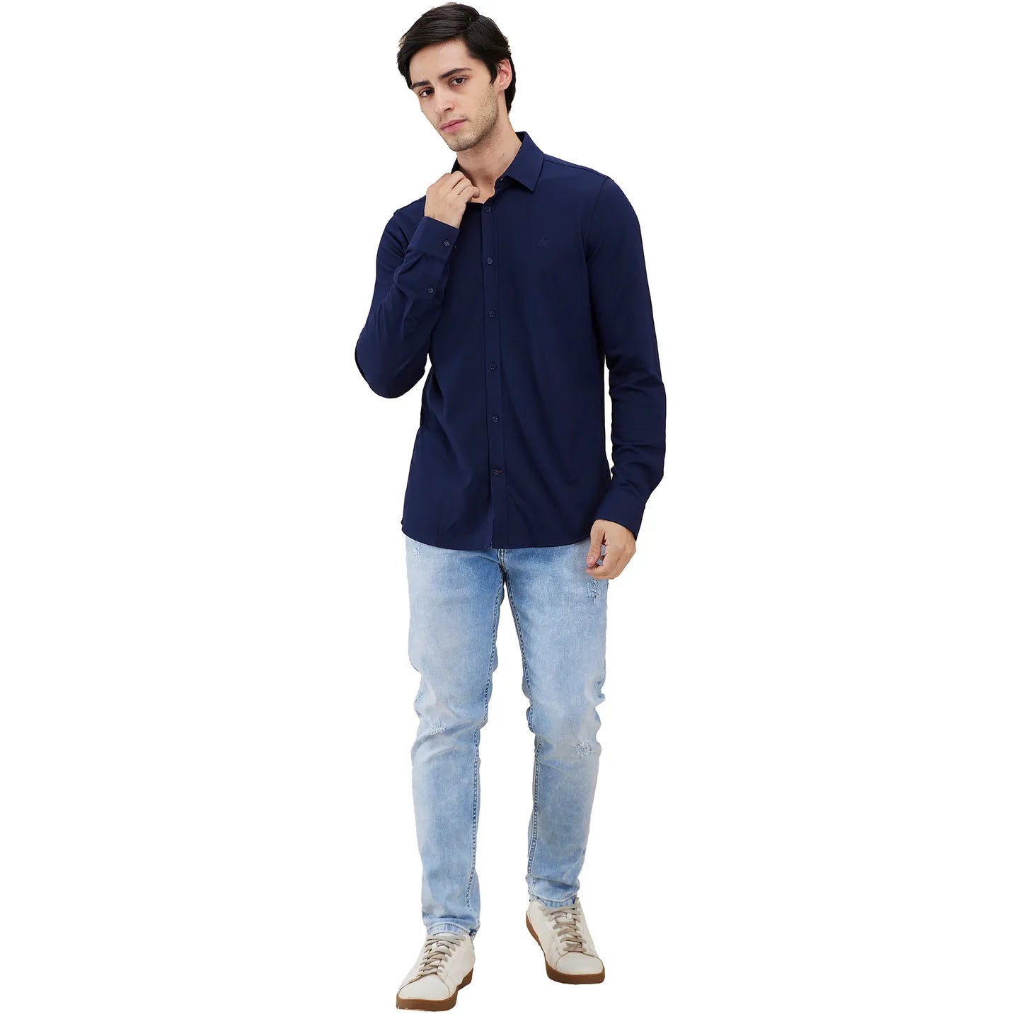 Navy Slim Fit Regular Collar Men's Shirt by Being Human Clothing