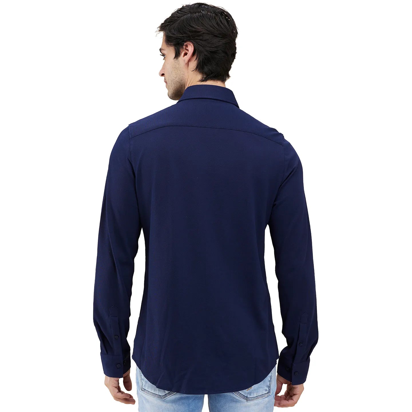 Navy Slim Fit Regular Collar Men's Shirt by Being Human Clothing