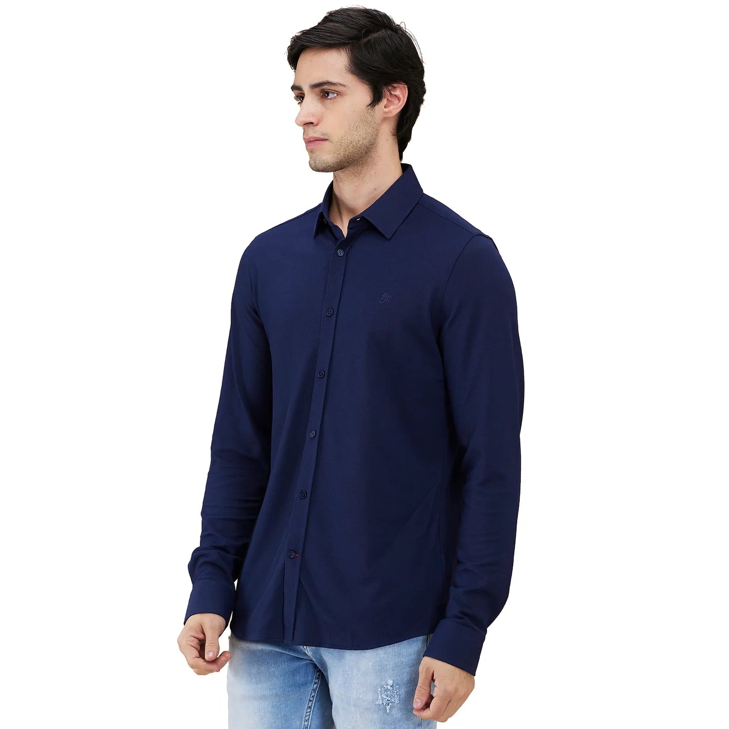 Navy Slim Fit Regular Collar Men's Shirt by Being Human Clothing