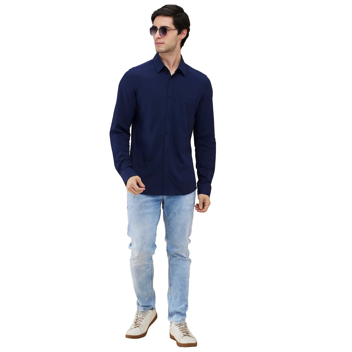 Navy Slim Fit Regular Collar Men's Shirt by Being Human Clothing
