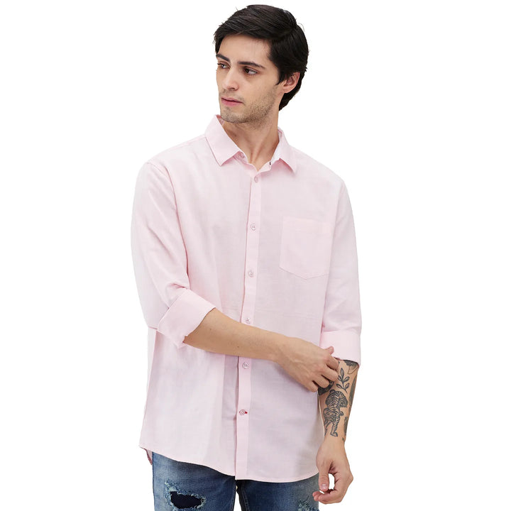Pink Slim Fit Regular Collar Men's Shirt by Being Human Clothing