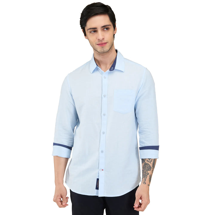 Sky Blue Slim Fit Regular Collar Men's Shirt by Being Human Clothing