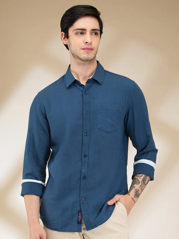 Teal Slim Fit Regular Collar Men's Shirt by Being Human Clothing