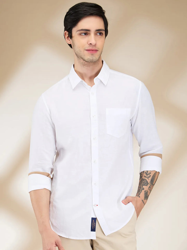 White Slim Fit Regular Collar Men's Shirt by Being Human Clothing