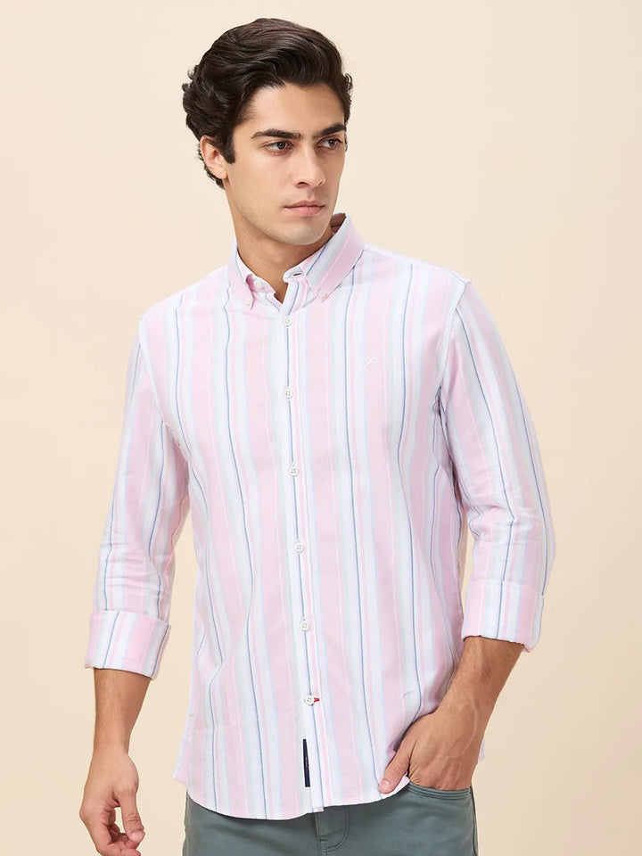 Pink Regular Fit Regular Collar Men's Shirt by Being Human Clothing