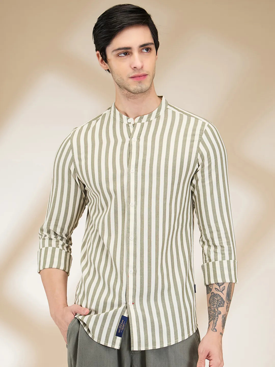 Olive Regular Fit Regular Collar Men's Shirt by Being Human Clothing