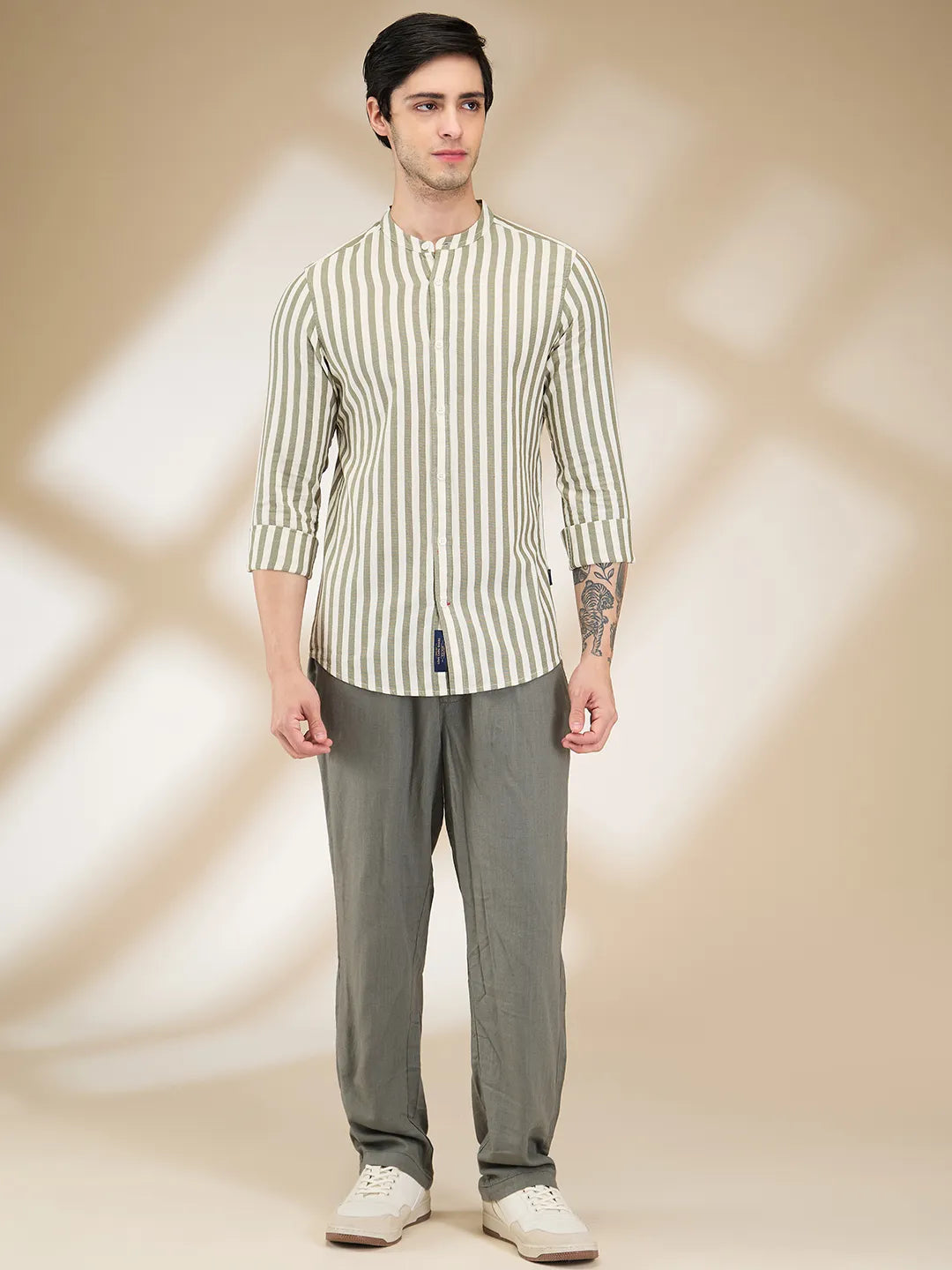 Olive Regular Fit Regular Collar Men's Shirt by Being Human Clothing