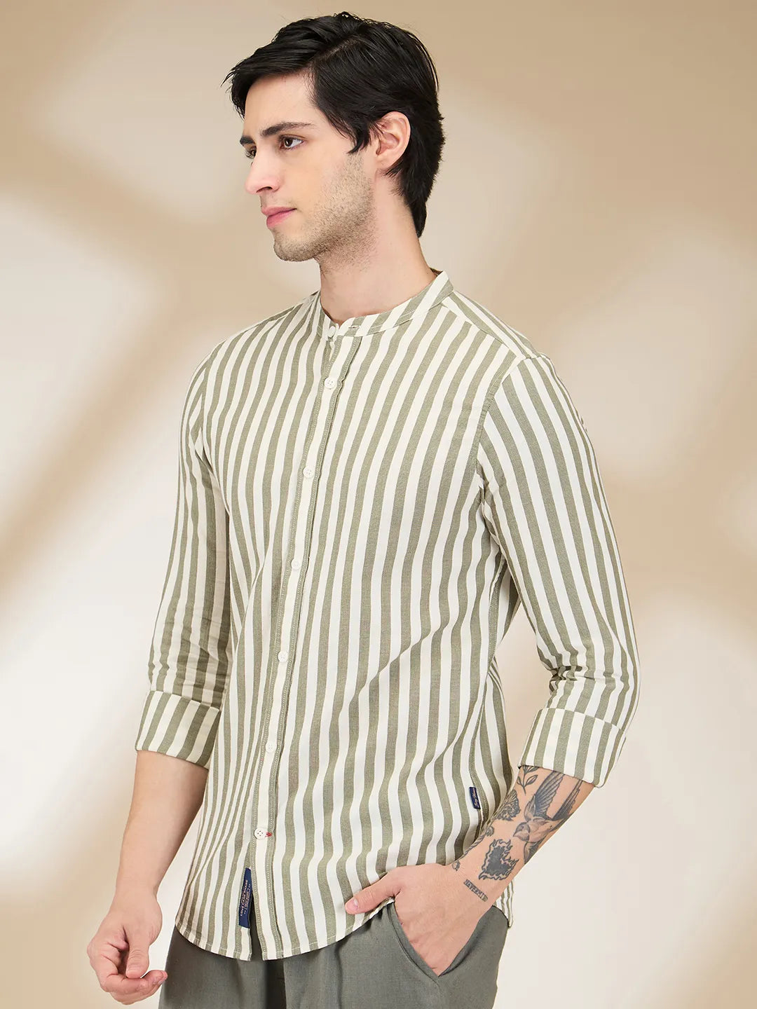 Olive Regular Fit Regular Collar Men's Shirt by Being Human Clothing