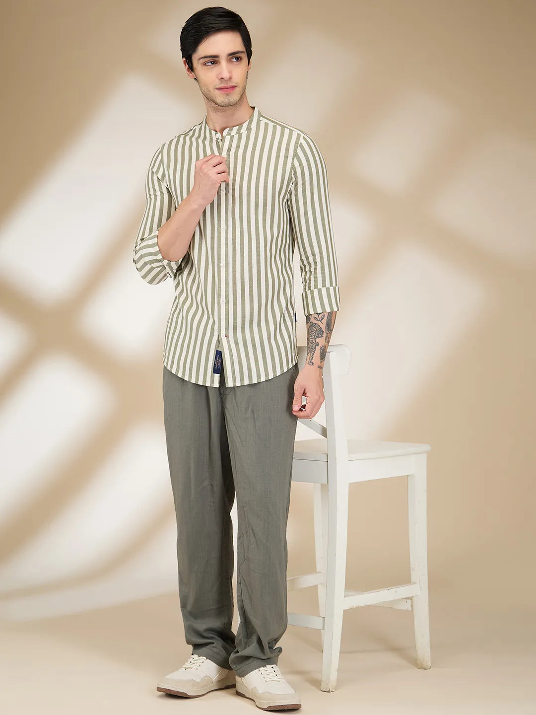 Olive Regular Fit Regular Collar Men's Shirt by Being Human Clothing