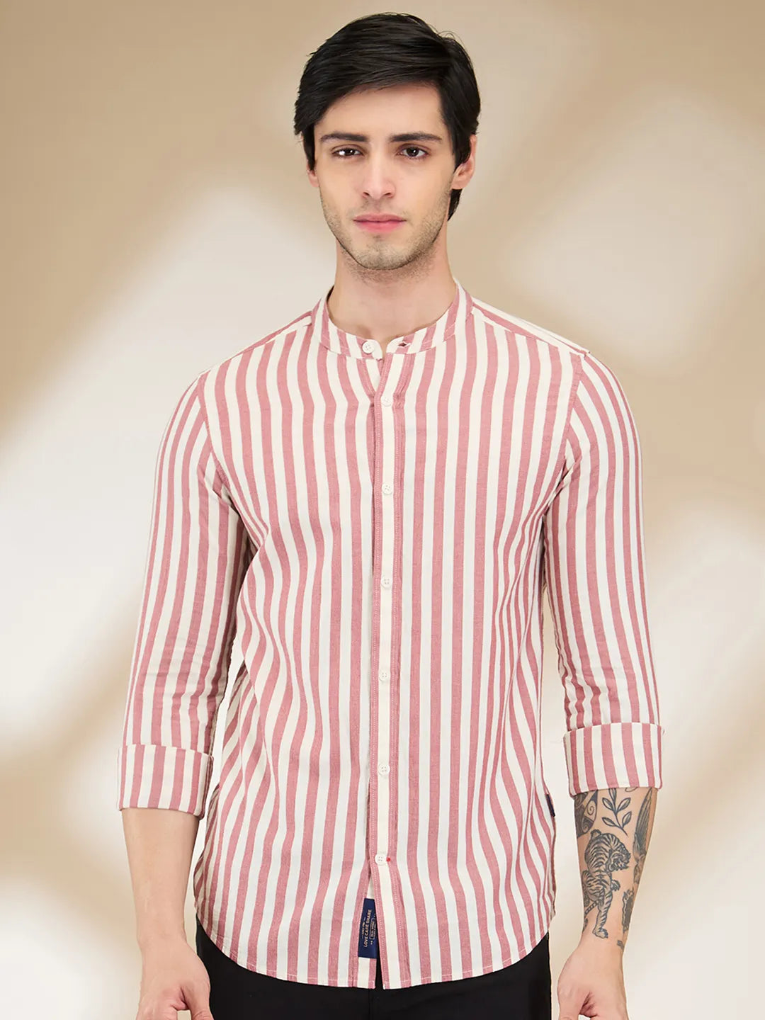Red Regular Fit Regular Collar Men's Shirt by Being Human Clothing