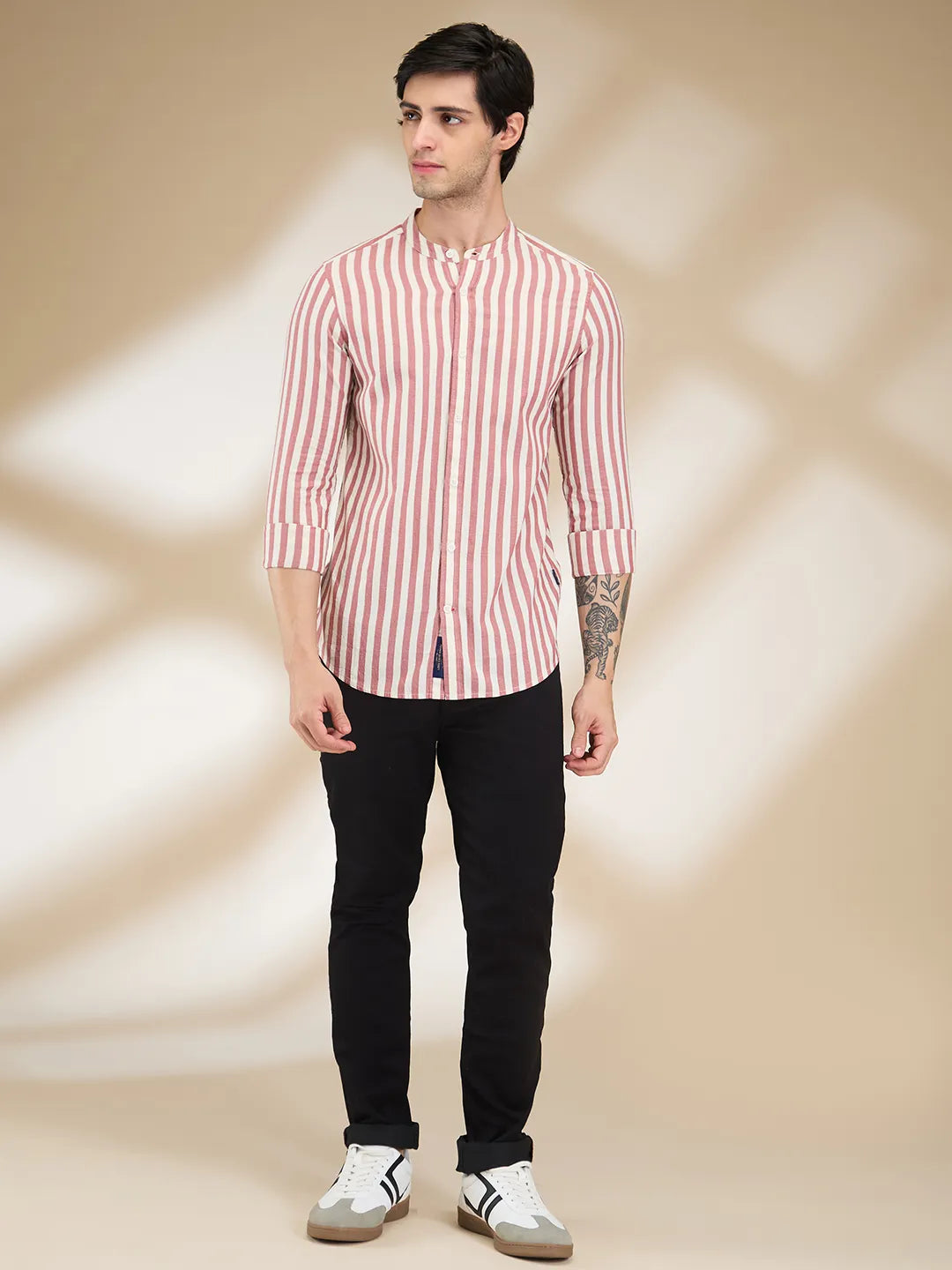 Red Regular Fit Regular Collar Men's Shirt by Being Human Clothing