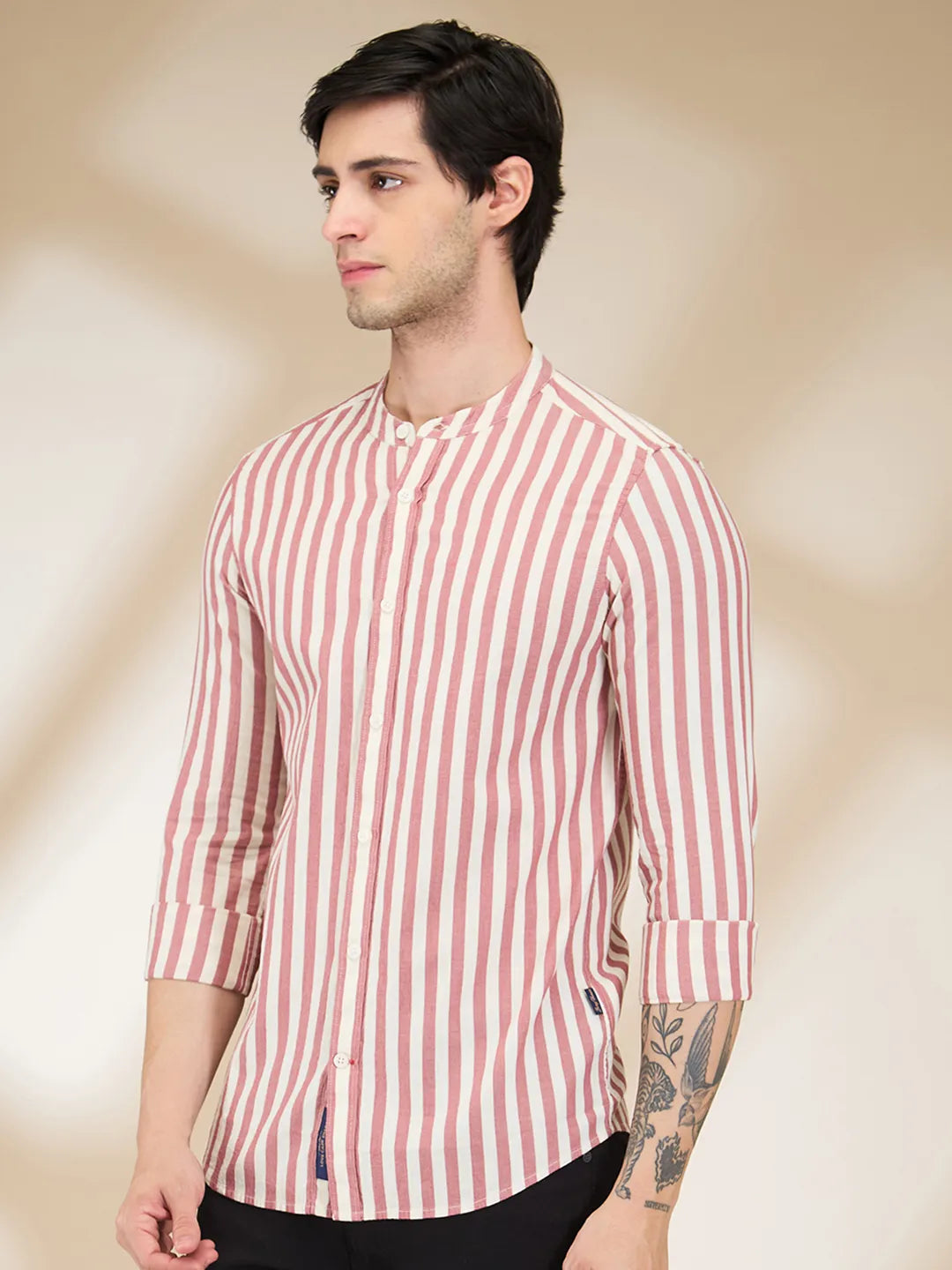 Red Regular Fit Regular Collar Men's Shirt by Being Human Clothing