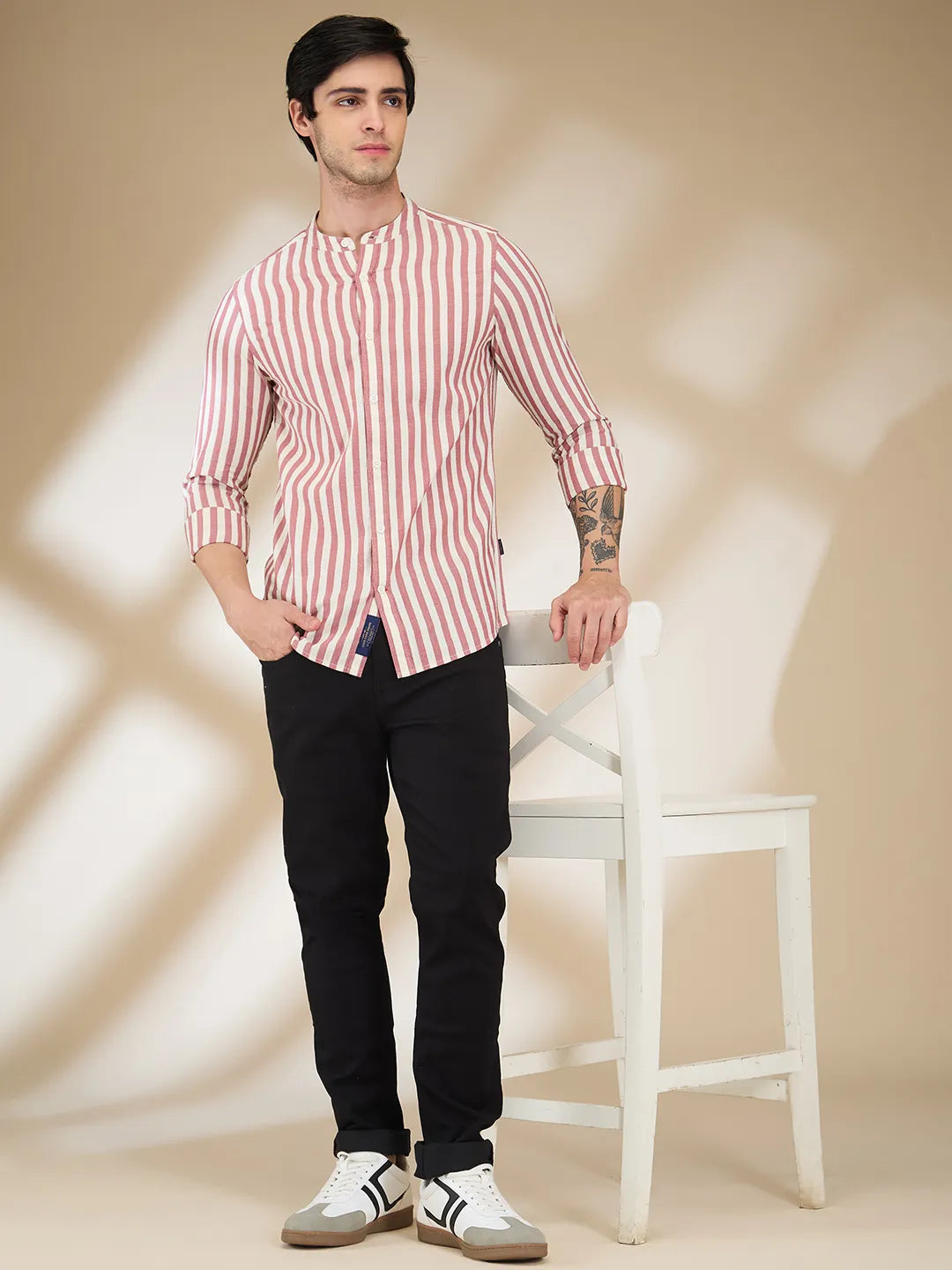 Red Regular Fit Regular Collar Men's Shirt by Being Human Clothing