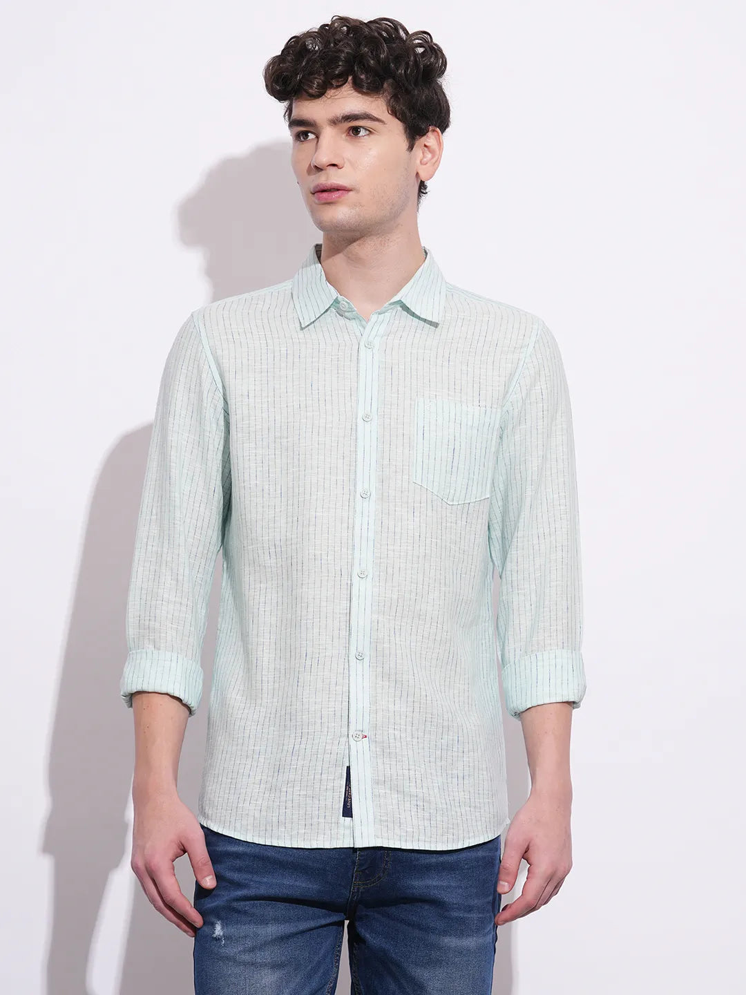 Blue Regular Fit Regular Collar Men's Shirt by Being Human Clothing