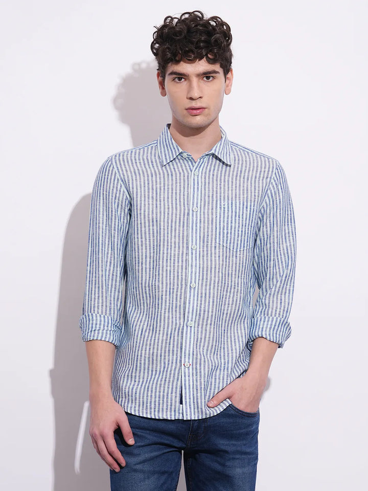Blue Moderno Fit Regular Collar Long Sleeves Men's Shirt