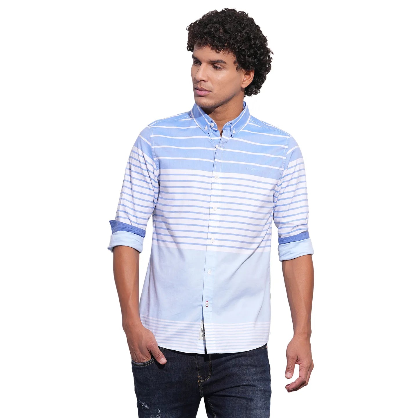 Blue Regular Fit Regular Collar Men's Shirt by Being Human Clothing