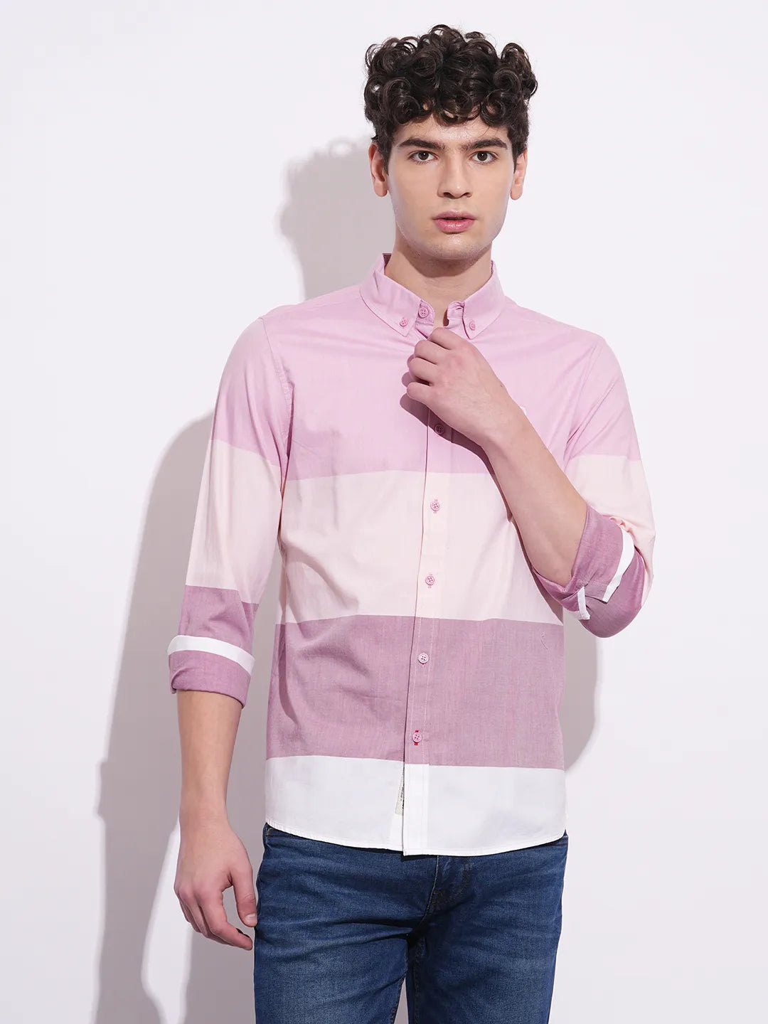 Pink  Regular Fit Regular Collar Mens' Shirt by Being Human Clothing