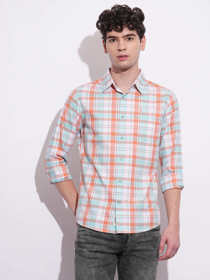 Orange Regular Fit Regular Collar Men's Shirt by Being Human Clothing