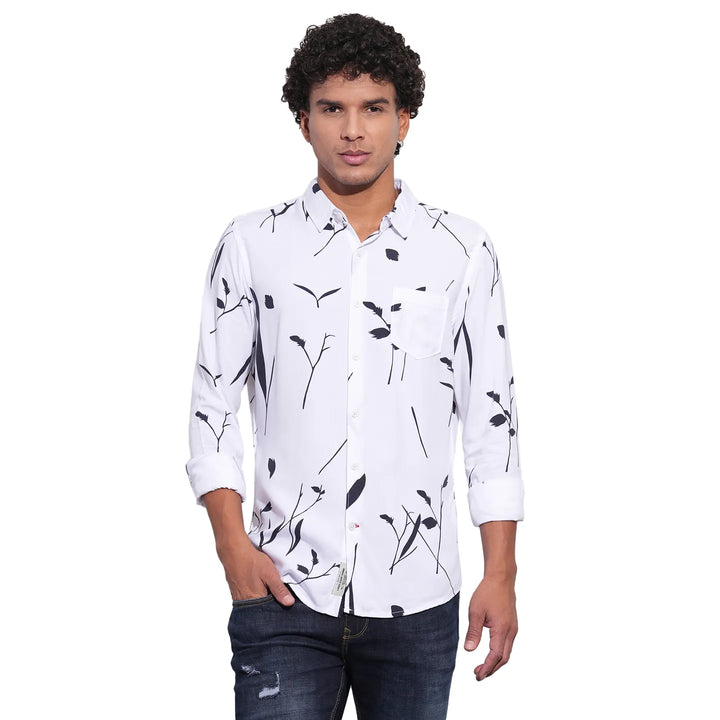 White Moderno Fit Regular Collar Long Sleeves Men's Shirt by Being Human Clothing