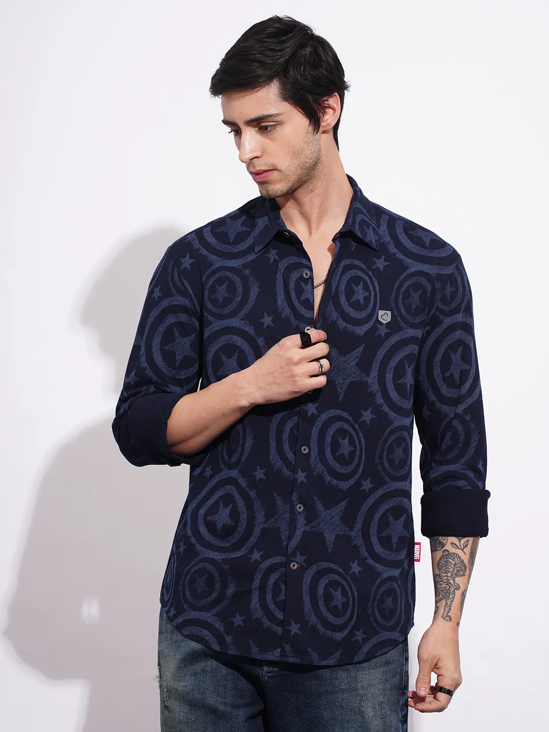 Blue Comfort Fit Regular Collar Men's Shirt by Being Human Clothing