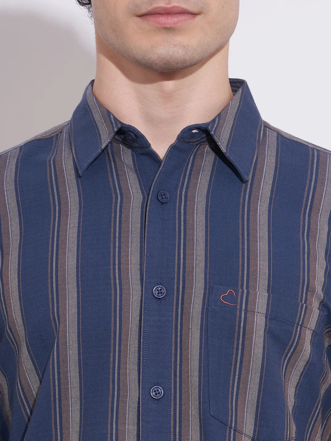 Being Human Men's Navy Striped Spread Collar Shirt