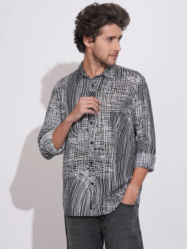 Black Moderno Fit Regular Collar Long Sleeves Viscose Blend Men's Shirt