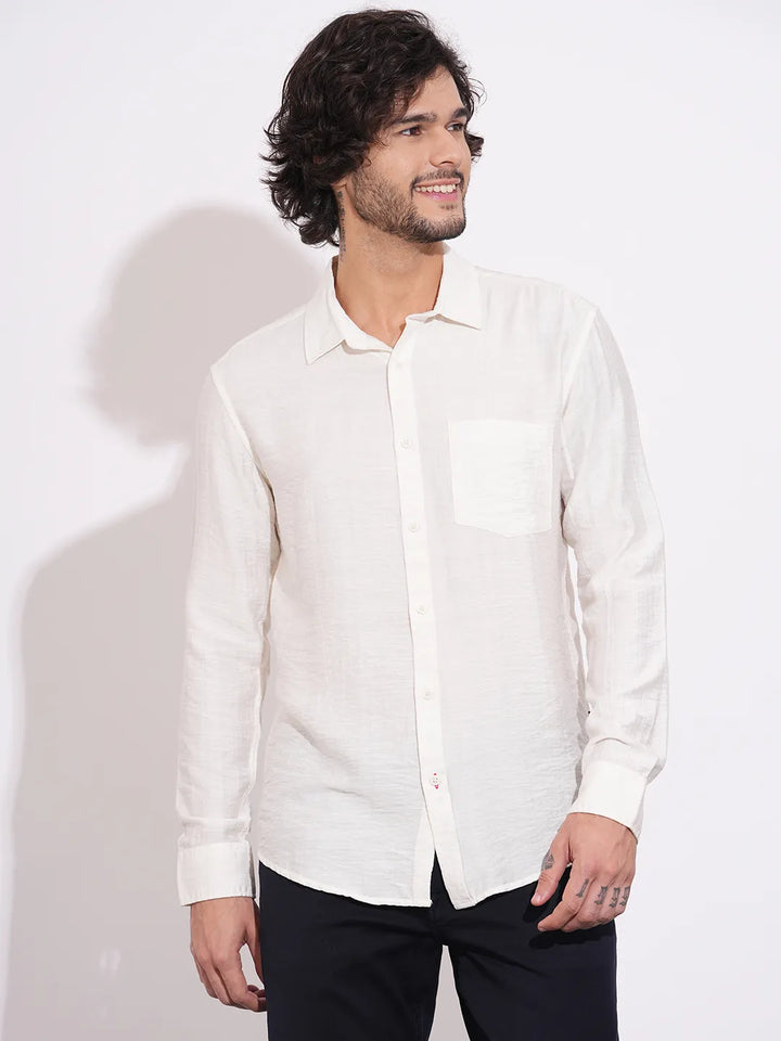 White Moderno Fit Regular Collar Long Sleeves Cotton Blend Men's Shirt