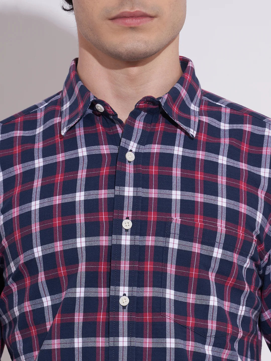 Men's Blue Checked Spread Collar Shirt by Being Human Clothing