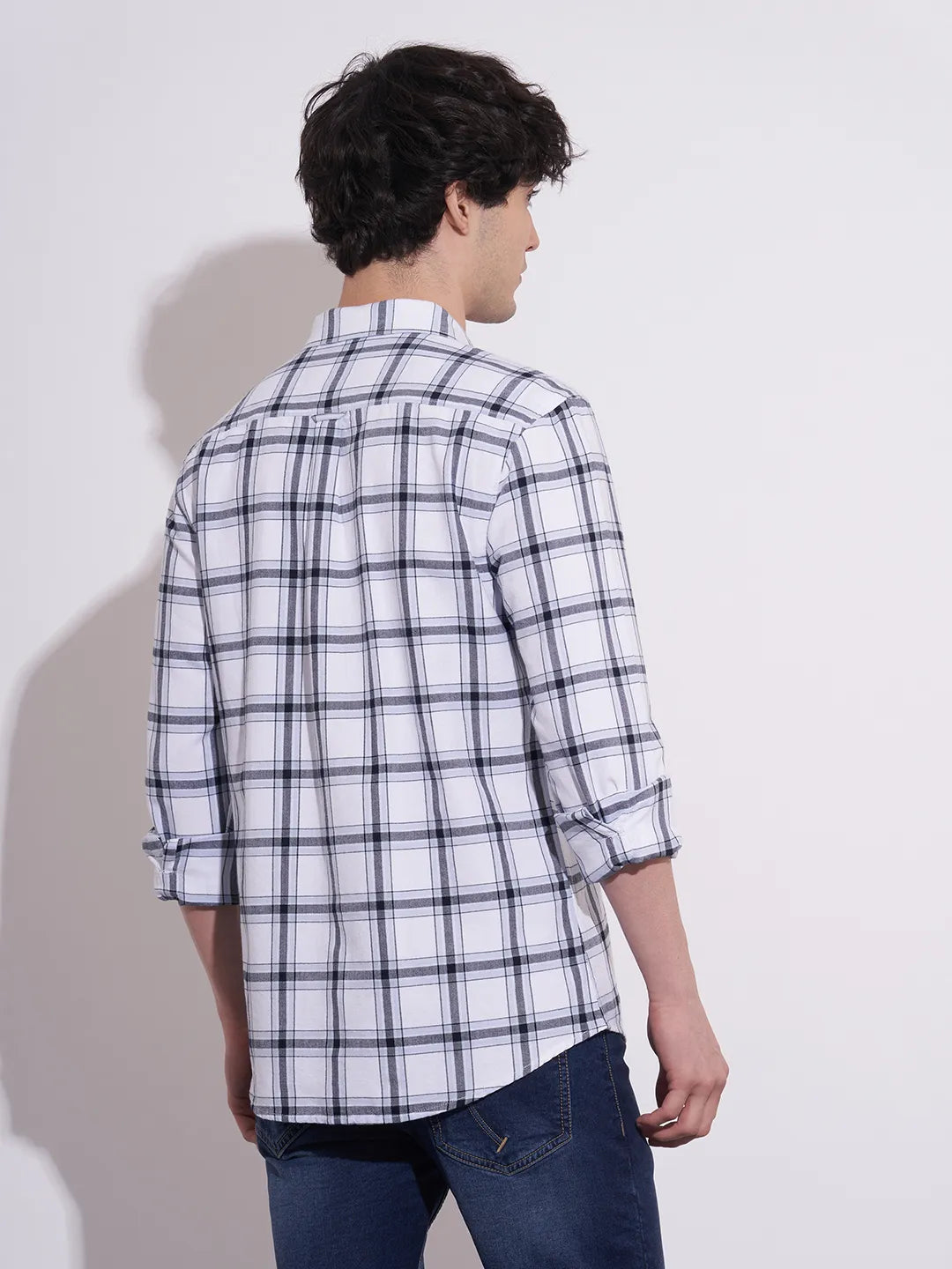 Men's White Checked Spread Collar Shirt by Being Human Clothing