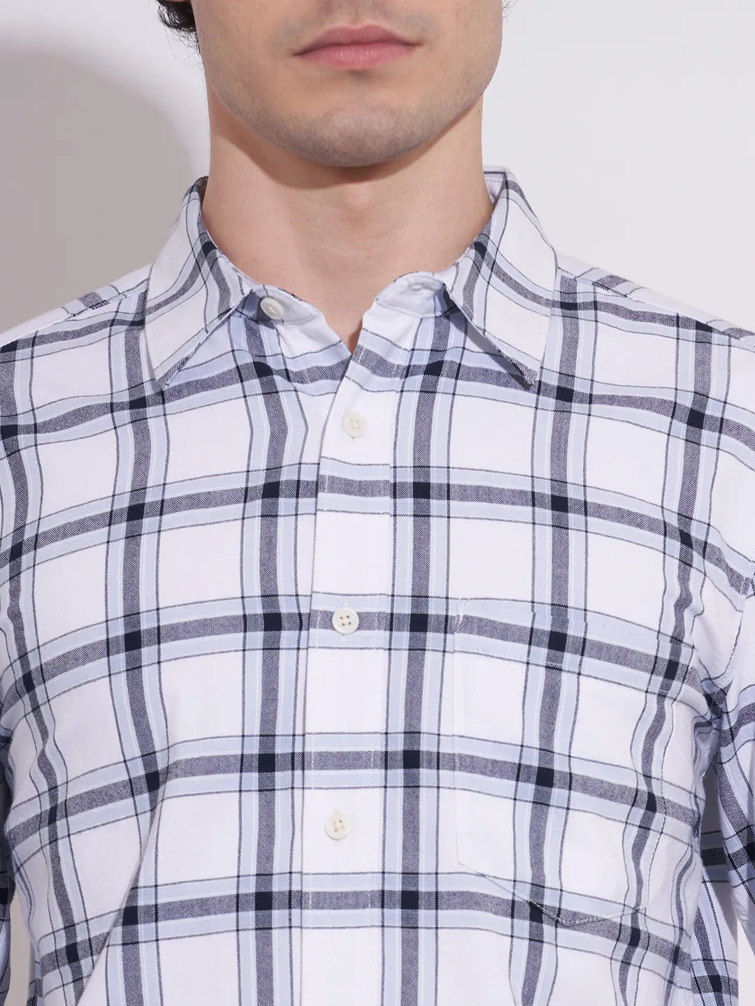 Men's White Checked Spread Collar Shirt by Being Human Clothing