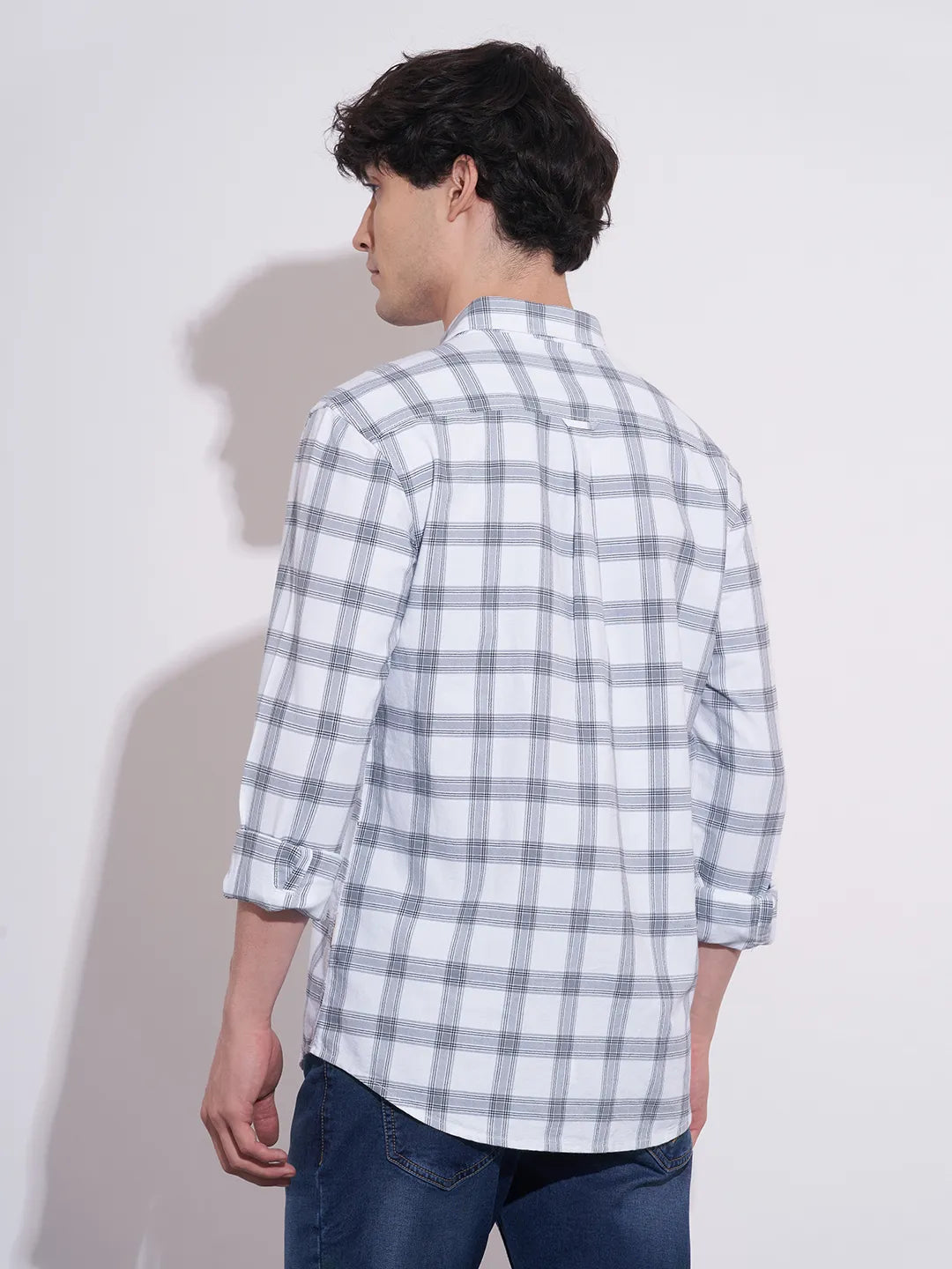 Men's White Checked Full Sleeves Shirt by Being Human Clothing