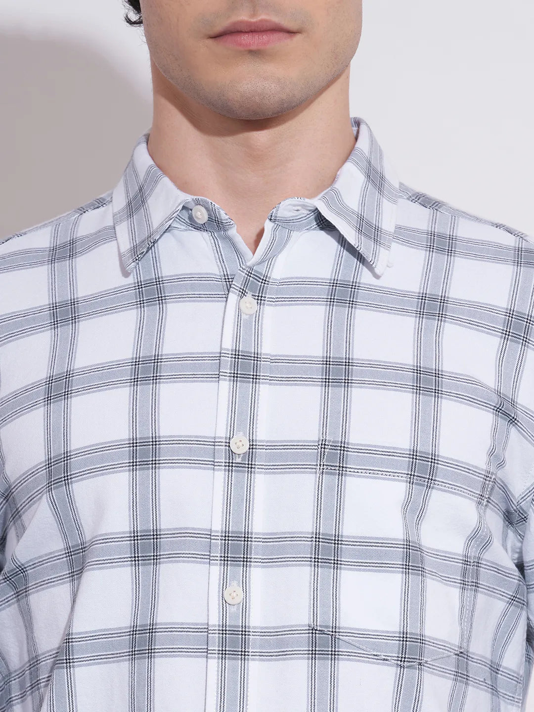 Men's White Checked Full Sleeves Shirt by Being Human Clothing