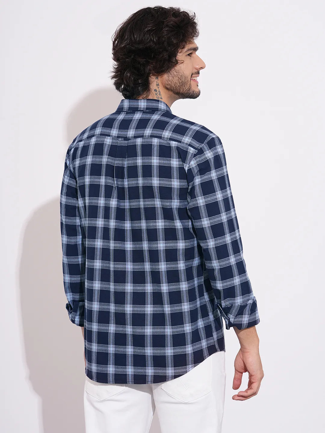 Men's Navy Checked Full Sleeves Shirt by Being Human Clothing