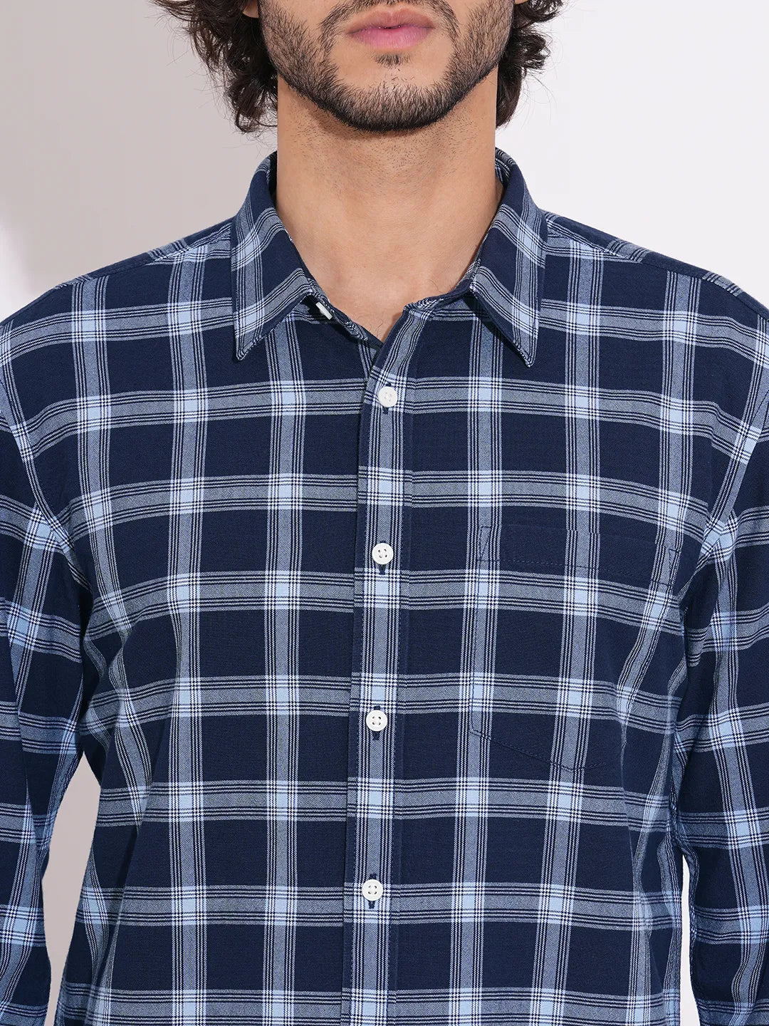Men's Navy Checked Full Sleeves Shirt by Being Human Clothing
