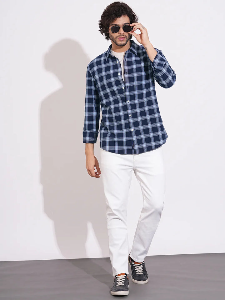 Navy Regular Fit Regular Collar Men's Shirt by Being Human Clothing