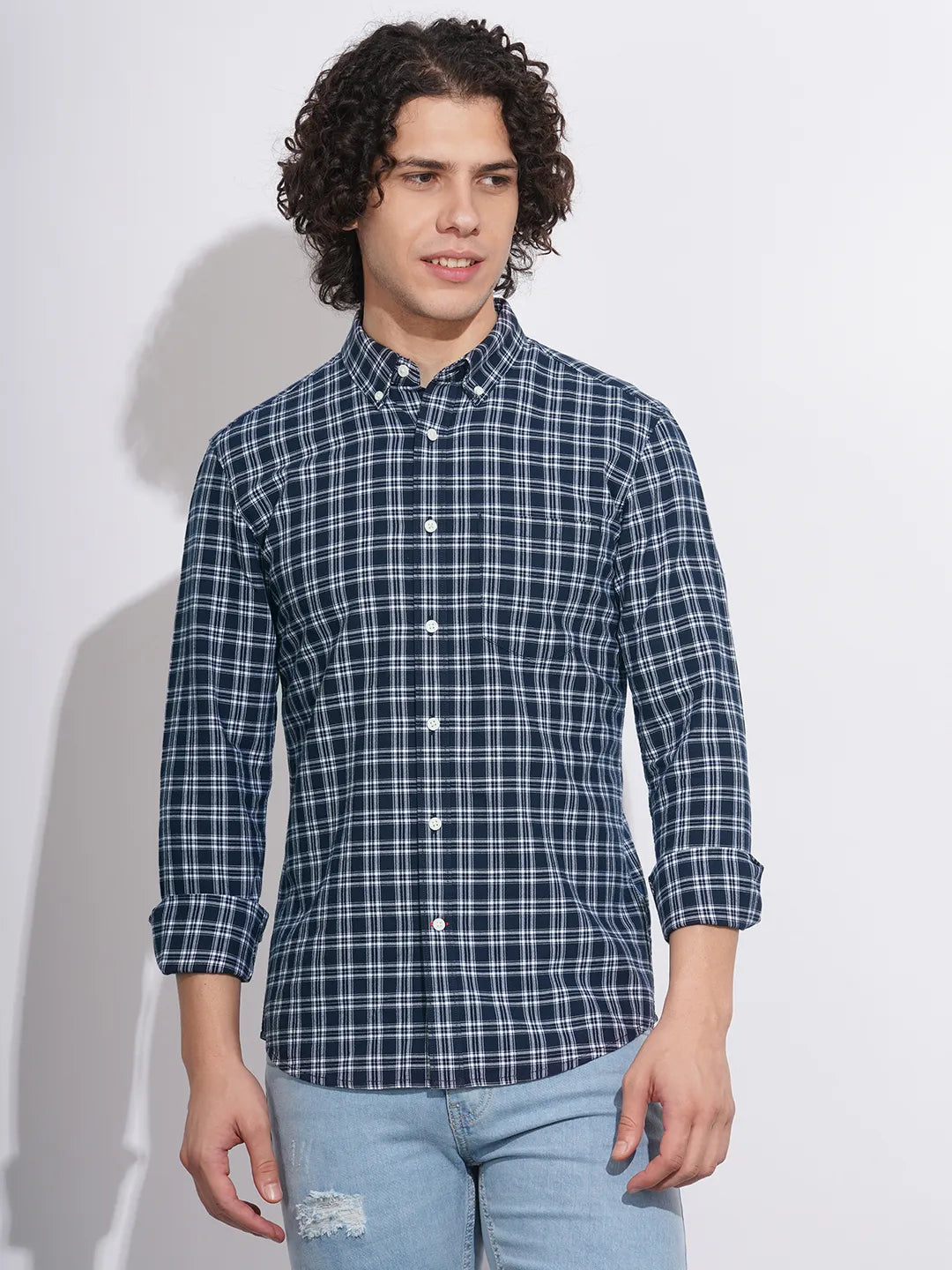 Navy Regular Fit Regular Collar Men's Shirt by Being Human Clothing