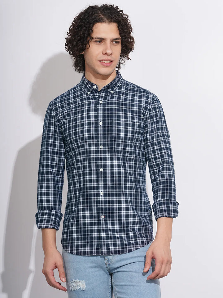 Navy Regular Fit Regular Collar Men's Shirt by Being Human Clothing