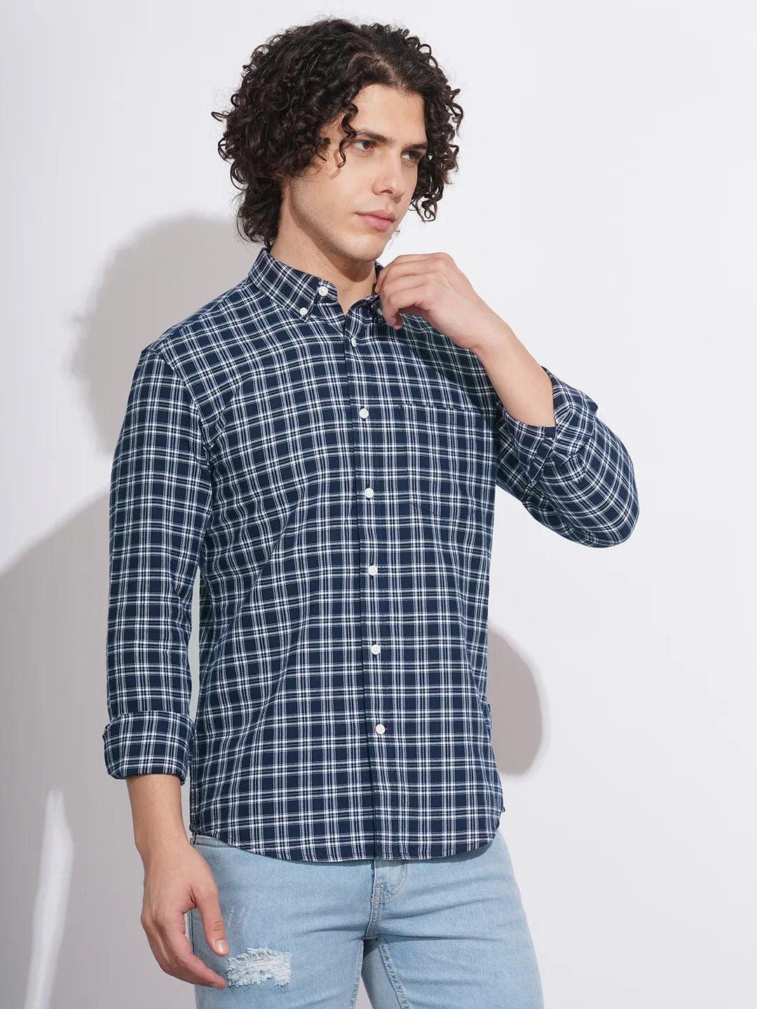 Navy Regular Fit Regular Collar Men's Shirt by Being Human Clothing