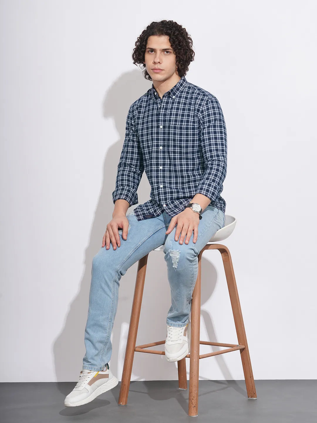 Navy Regular Fit Regular Collar Men's Shirt by Being Human Clothing