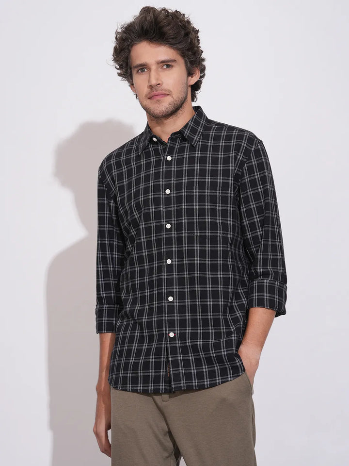 Black Regular Fit Regular Collar Men's Shirt
