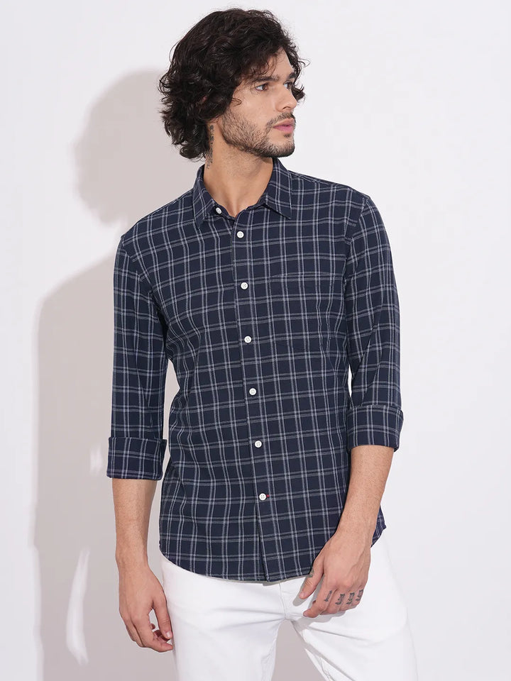 Navy Regular Fit Regular Collar Men's Shirt by Being Human Clothing